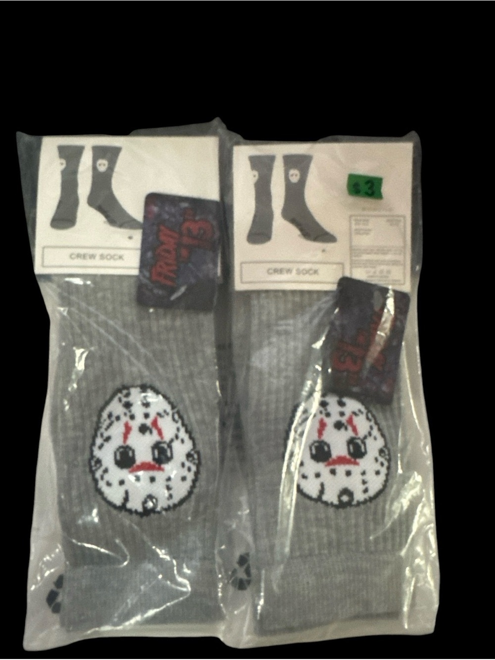 Crew Socks with Jason (Friday the 13th) - 2 pairs Gray